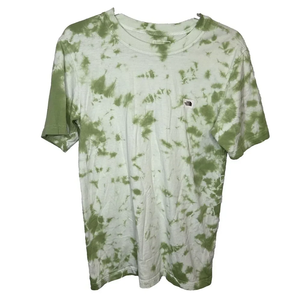 The North Face Mens S Small Green White Tie Dye Short Sleeve T-Shirt Cotton Tee